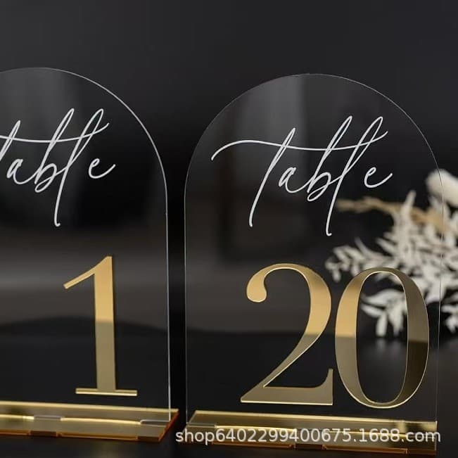 Acrylic Desktop Digital Table Sign with Transparent Acrylic Combination and Mirror-Finish Number Cards