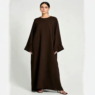 F515 Women's Solid Color Pullover Long Dress Fashion Loose Lantern Sleeve Long Dress Stock Nida Fabric