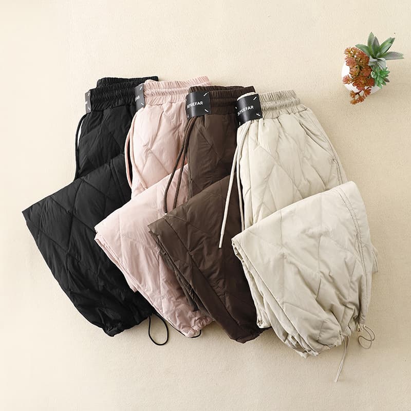 Real Shot 2025 Winter New Retro Solid Color High Waist Elastic Waist Straight Leg Loose Casual Cotton Pants Warm Long Pants Women