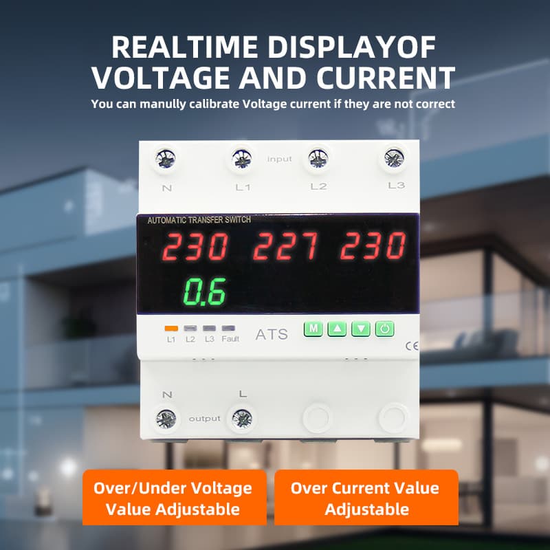 ATS Automatic Transfer Switch Over-Under Voltage Protector Phase Selector Uninterruptible Power Supply Overvoltage Current Limiter
