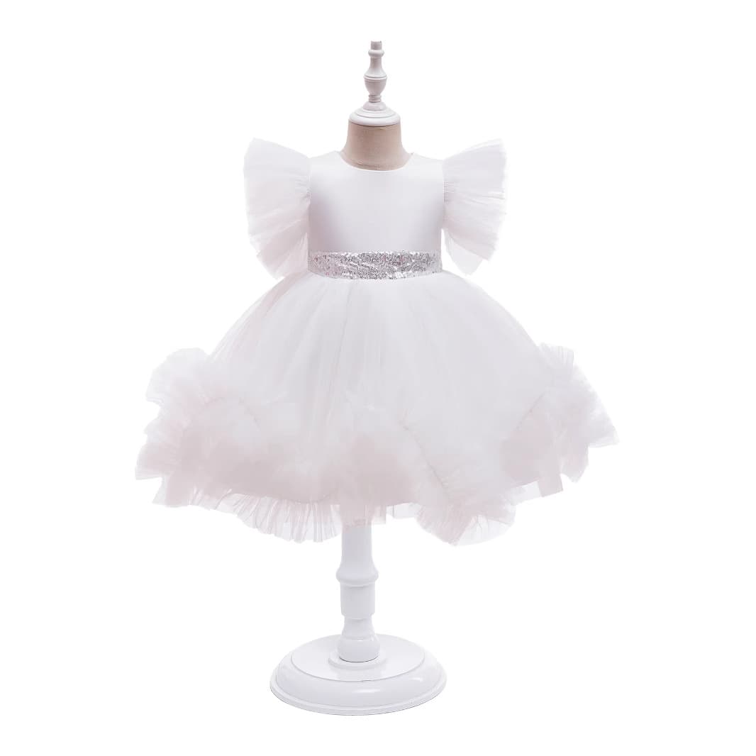 Girls Princess Dress Tutu Dress Big Flutter Sleeve Bow Birthday Gown Flower Girl Dress Party Wedding Performance Dress