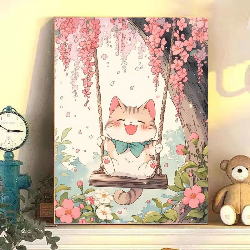diy digital oil painting cute little animal illustration hand-filled coloring healing decorative painting hanging mural
