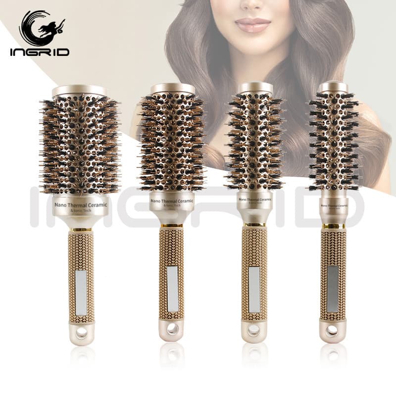 Gold Cylinder Roller Hairbrush for Salon and Home Styling, Curling and Straightening, Heat-Resistant Roller Brush with Aluminum Tube