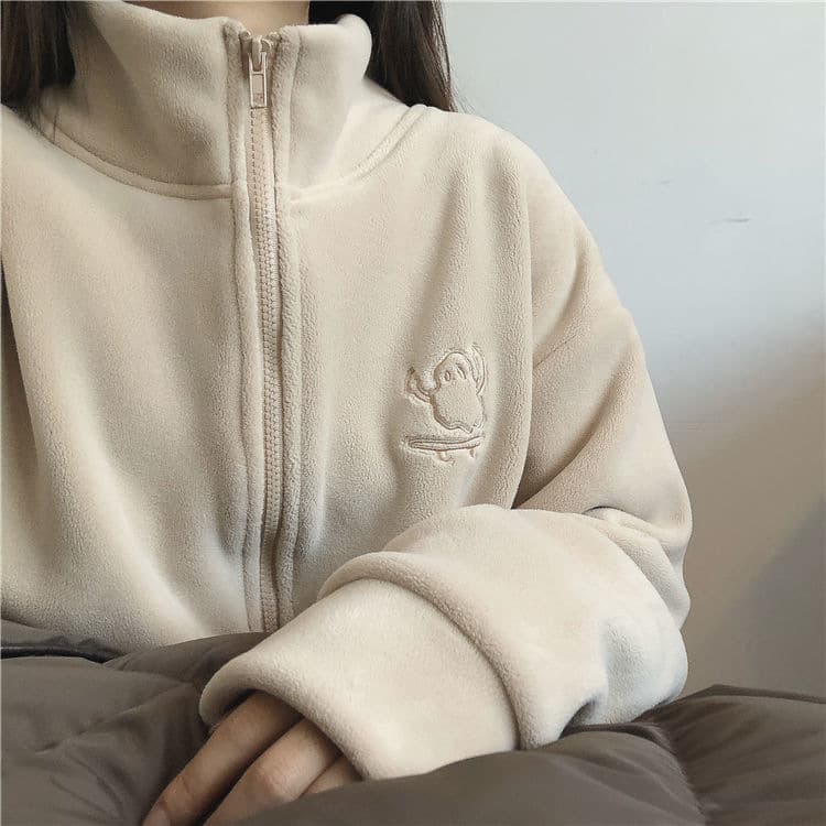 2023 Autumn Winter Style Giant Warm Small Stove Thickened Ollie Velvet Turtleneck Zipper Sweatshirt Cardigan Women's Warm Velvet Sweater Jacket