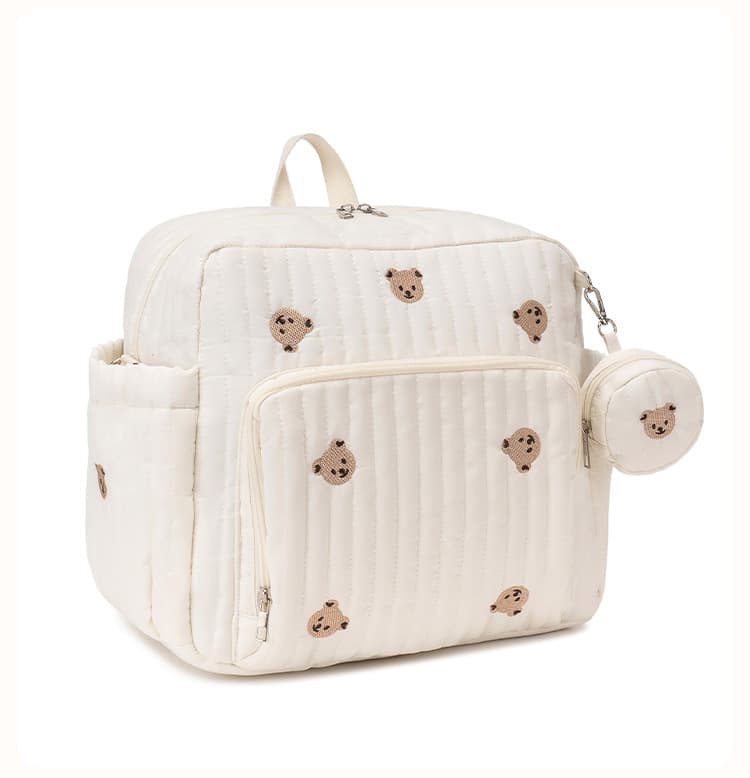 2026 New Style Ins Mom Backpack Bear Embroidery Large Capacity Maternity Bag Baby Outing Portable Backpack