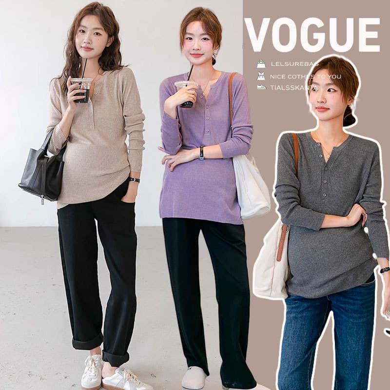 In Stock Maternity Knitwear Oversized Style Autumn/Winter Casual Long Sleeve Stretch Loose Base Layer Top Mid-Length