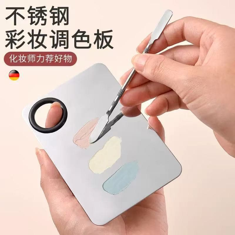 Stainless Steel Foundation Square Ring Palette Mixing Board Makeup Cosmetic Tool Set Foundation Spatula Palette