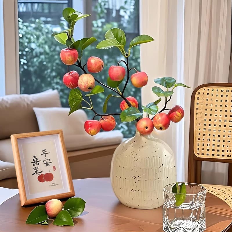Artificial Apple Flowers Fake Plants for Living Room TV Cabinet Entryway Decoration Branch Fruit Money Tree Ornament