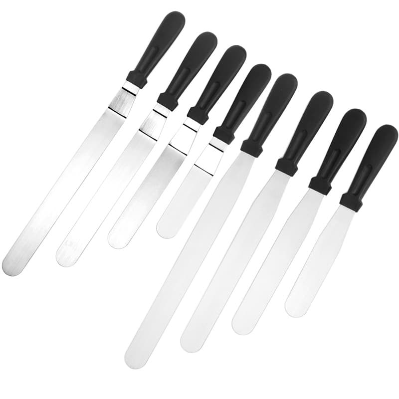 Factory Price Bulk Sale 0.7mm Stainless Steel Plastic Handle Cake Cream Spreader Straight and Curved Icing Spatula Baking DIY Tool