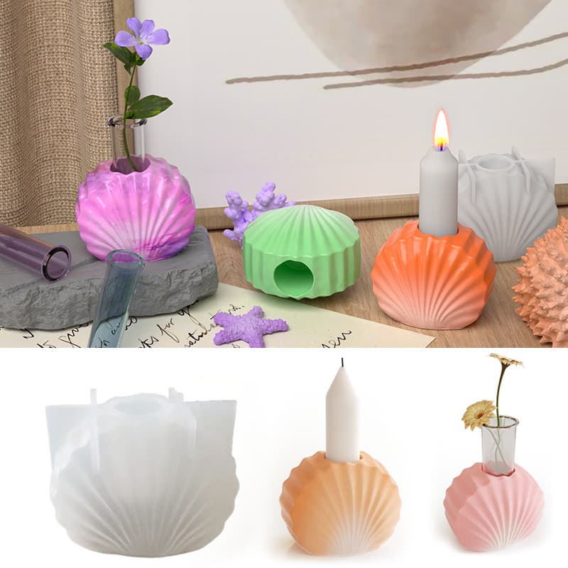 DIY Plaster Cement Striped Shell Candle Holder Mold Fan-Shaped Shell Flower Vase Candle Base Silicone Mold