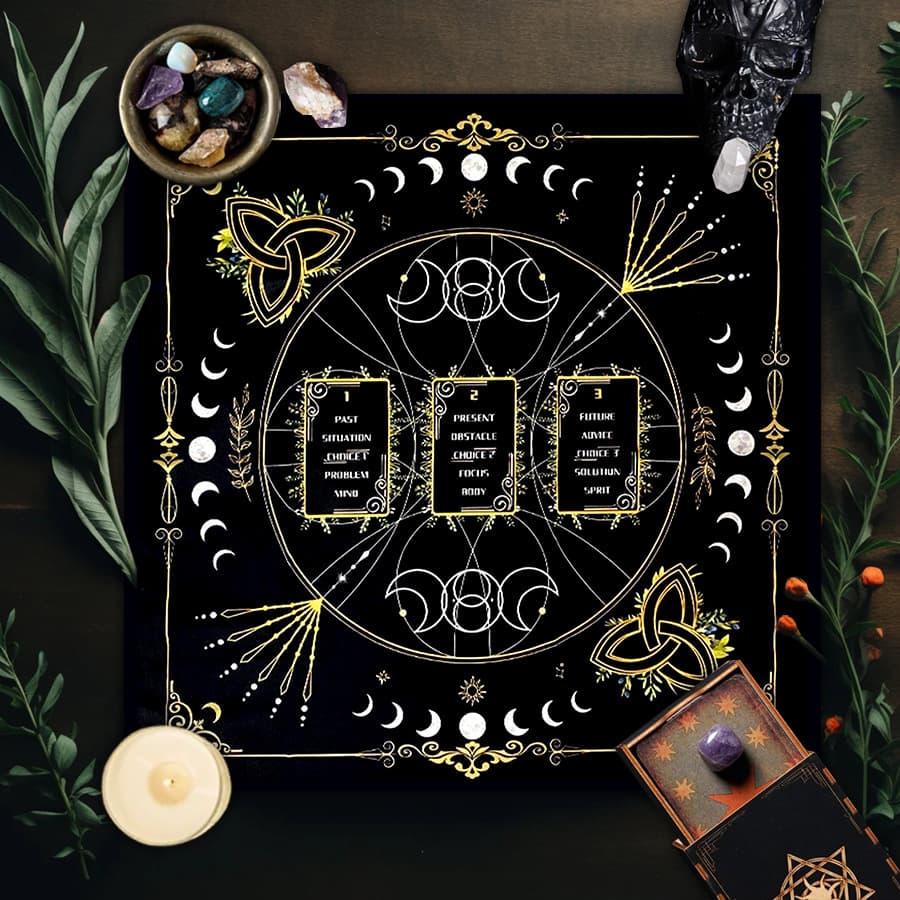 Cross-Border Hot Selling Vintage Moon Phase Cat Altar Cloth Five-Pointed Star Tarot Card Black Oracle Mat Tarot Tablecloth Mat Cloth