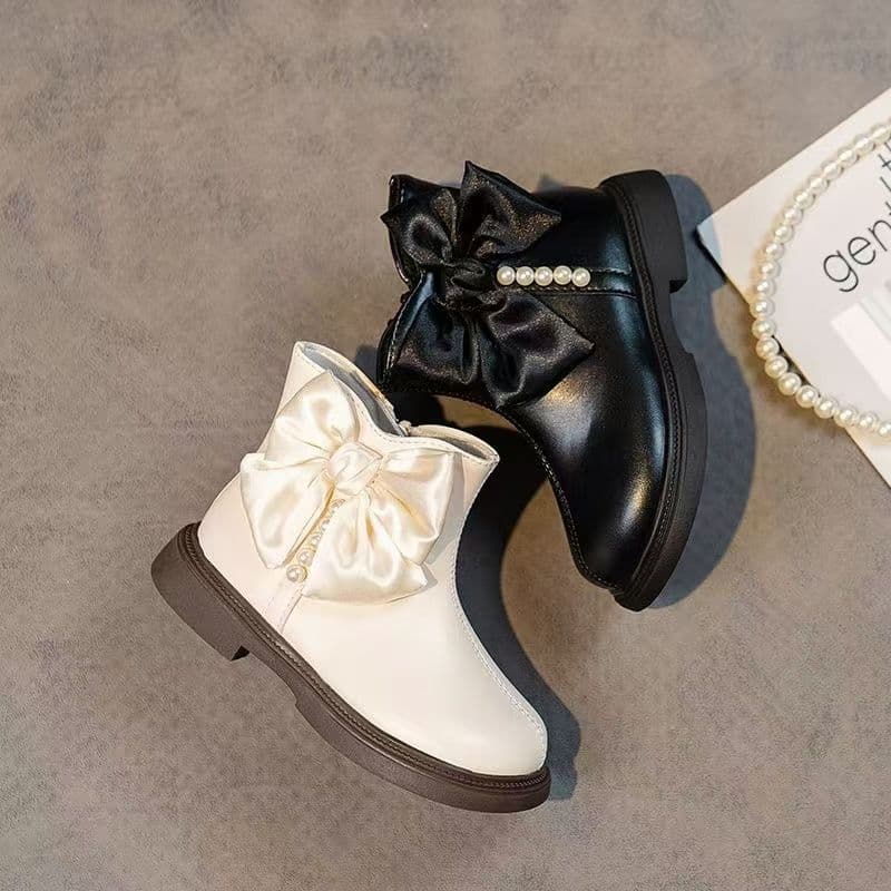 Girls' Martin boots, 2025 new autumn/winter style, short boots with princess bow, fashionable spring and autumn style leather boots