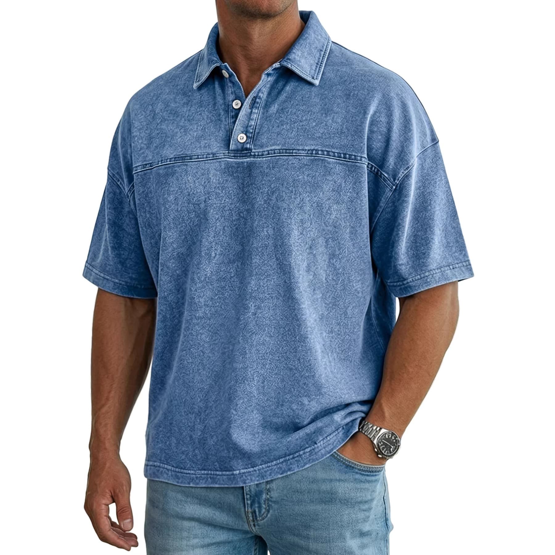 20263D Digital Printed Lapel Short-Sleeved Pullover Casual Men's T-Shirt Buttoned Polo Shirt for Men with a High-End Feel