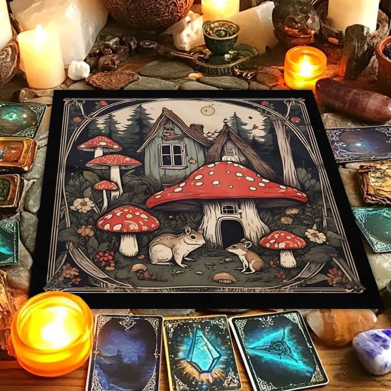 Cross-Border Hot Selling Vintage Moon Phase Tree of Life Altar Cloth Five-Pointed Star Tarot Black Oracle Cloth Tarot Table Cloth Mat