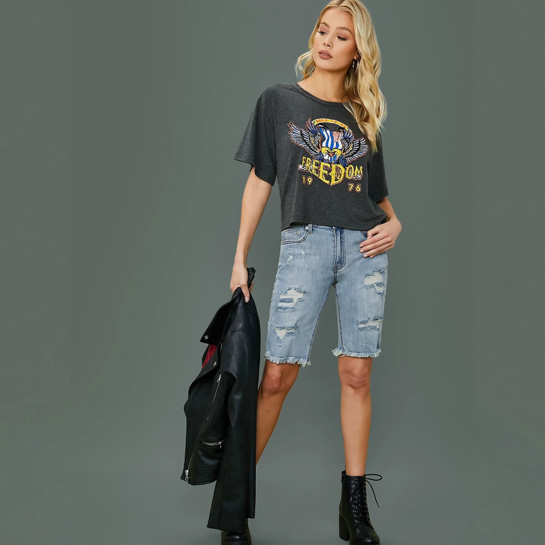 2026 Summer Fashion Comfortable Blue Denim Shorts with Fringe, Casual Ripped Shorts, Trendy In Stock