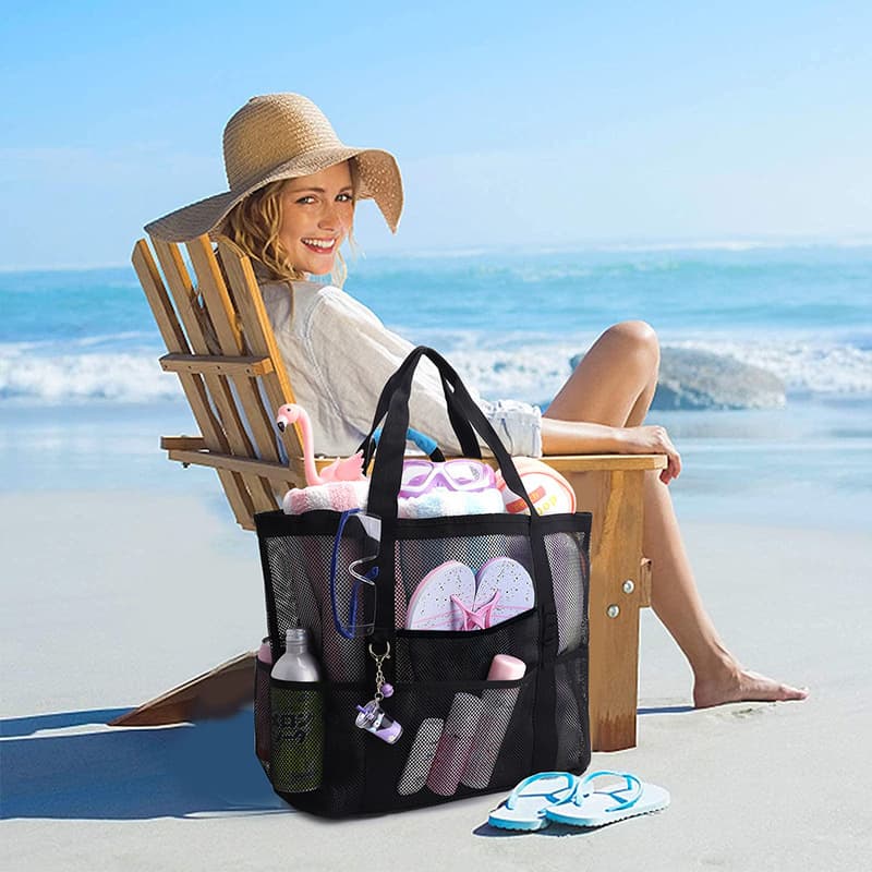Amazon Beach Bag 8-Pocket Mesh Bath Toy Storage Bag Large Capacity