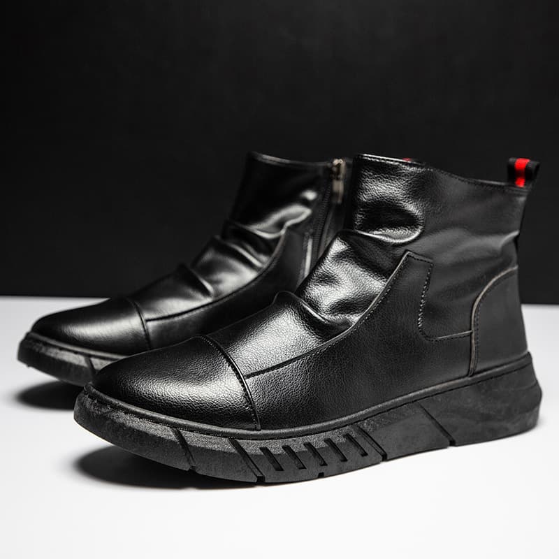 New Autumn/Winter British Style Work Boots for Men, Black Short Boots, Trendy Martin Boots, High-Top Men's Shoes, Fashionable Lightweight Leather Boots
