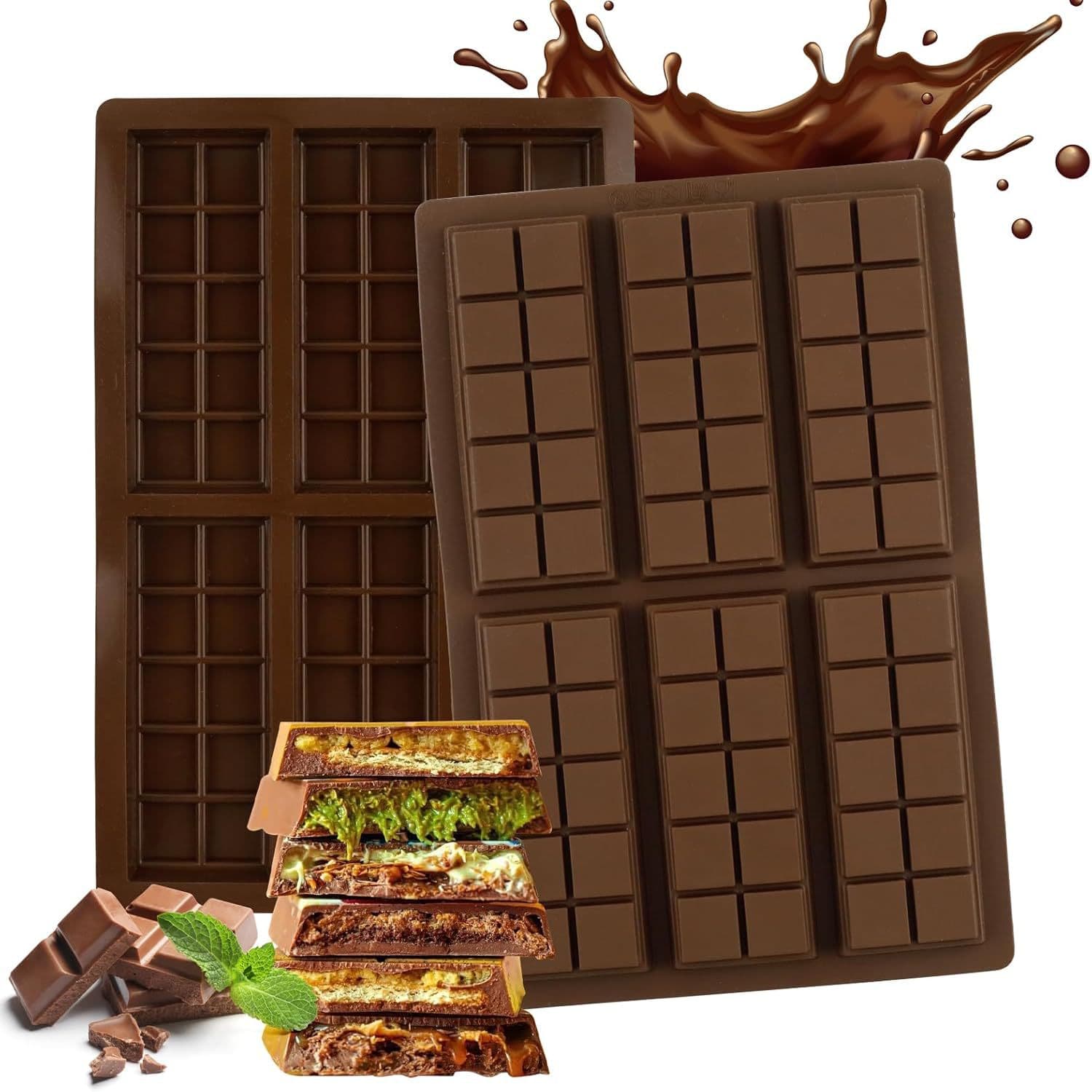 6-Cavity 10-Section Rectangular Chocolate Mold, Food-Grade Silicone Baking Tool, Creative Handmade Block