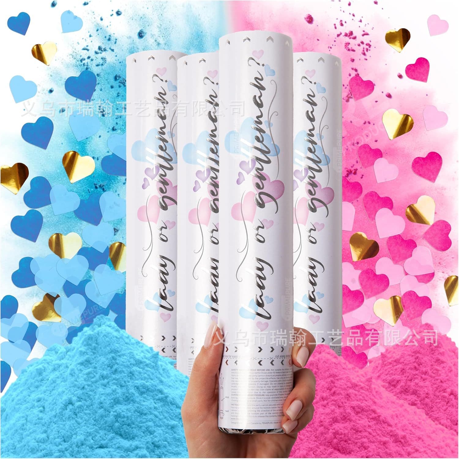 New Cross-Border Gender Reveal Hand-Twist Confetti Cannon, Heart-Shaped Powder Spray Tube, GENDER REVEAL Spinning Confetti