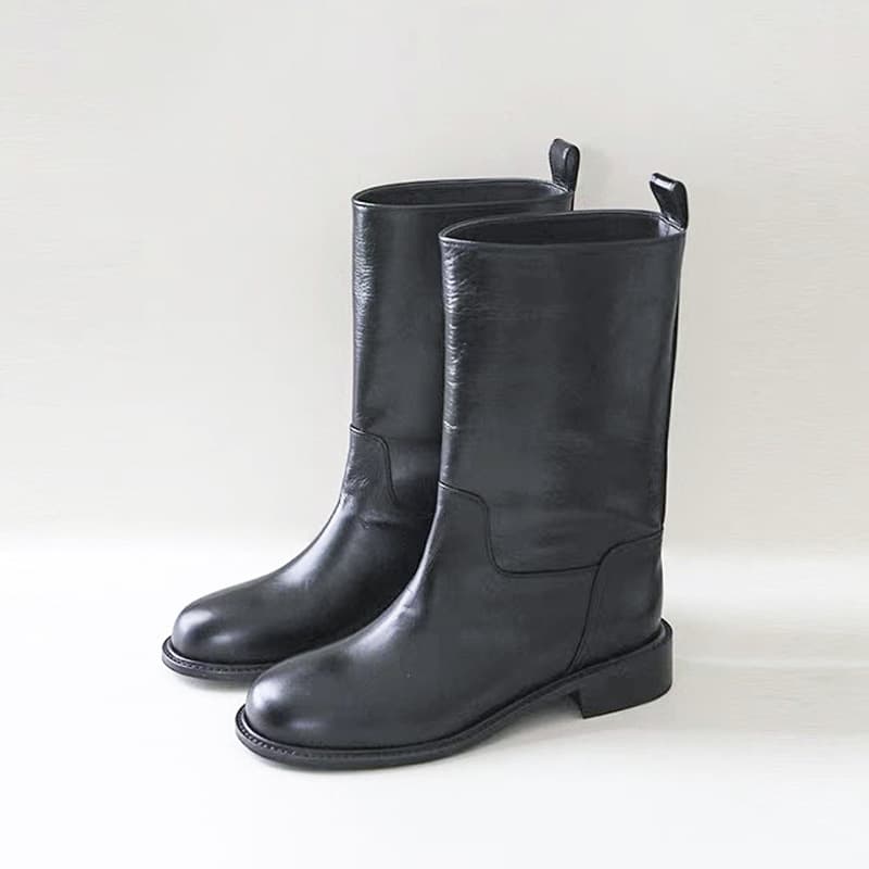 Y Version Howus Women's Boots 2025 Winter Straight Boots Retro Knight Boots Flat Mid-Calf Martin Boots Ins Trend