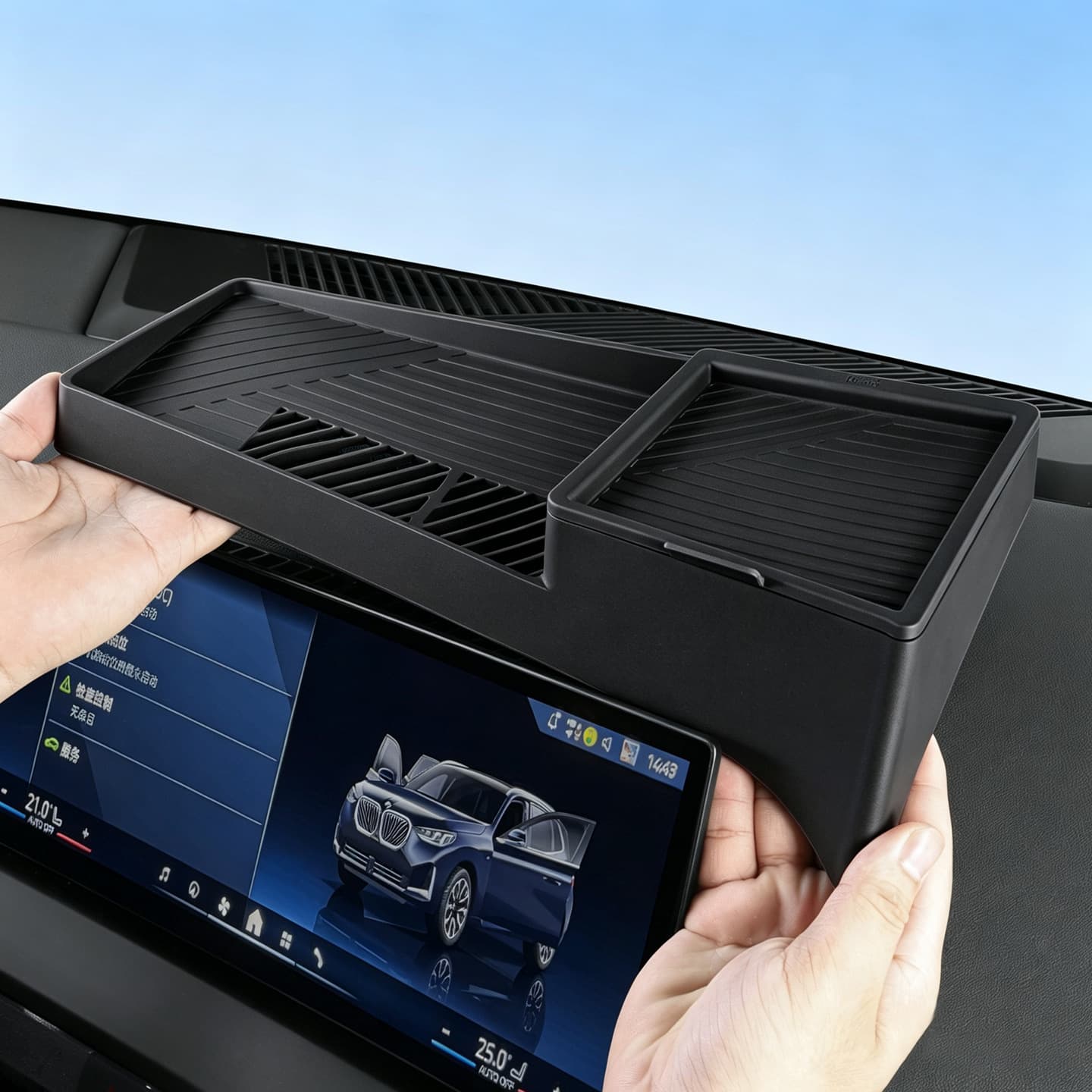 Silicone storage box for behind the center console screen of 2025 BMW X3, car interior accessory