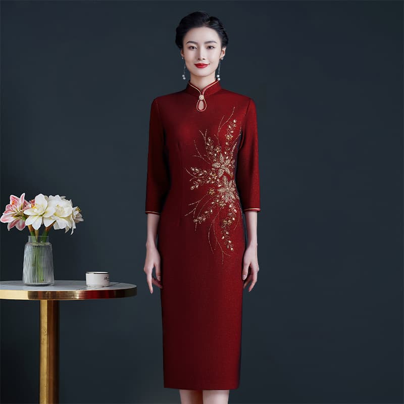 2025 Early Spring New Style Composite Mesh Fabric Beaded Embroidered Slim Fit Wedding/Banquet Dress for Mothers-in-Law and Grandmothers