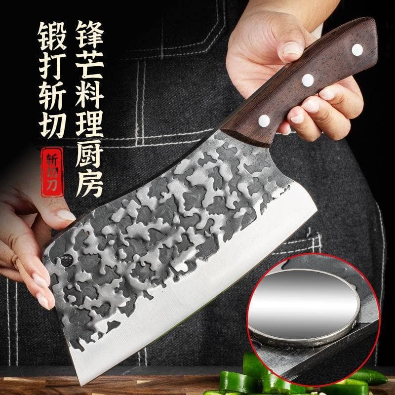 Yangjiang Street Stall Factory Direct Hand-Forged Hammered Pattern Home Kitchen Bone-Cleaver and Vegetable Knife, Traveling Vendor Sharp