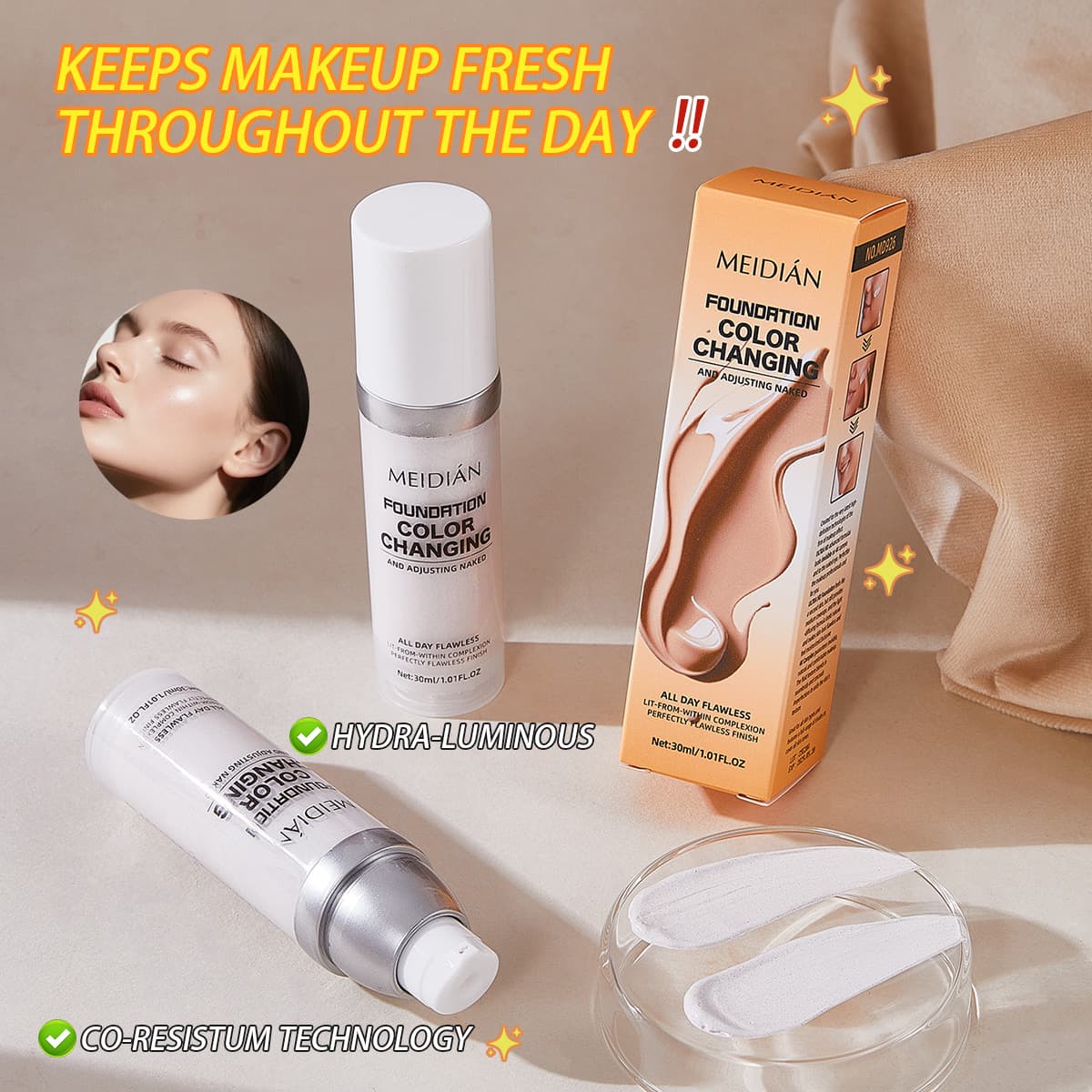 [Cross-border Exclusive] MEIDIAN Color-Changing Foundation Natural Concealer Hydrating Long-Lasting Foundation Wholesale