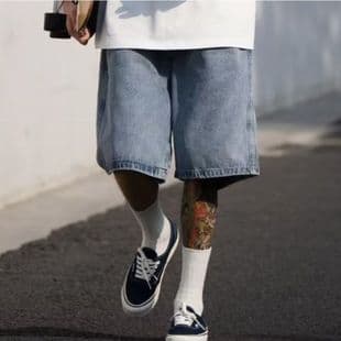 Denim Shorts for Men, Summer Streetwear Ins High-Waist Five-Point Loose Pants, Horse Riding Pants Design, Niche Mid-Length