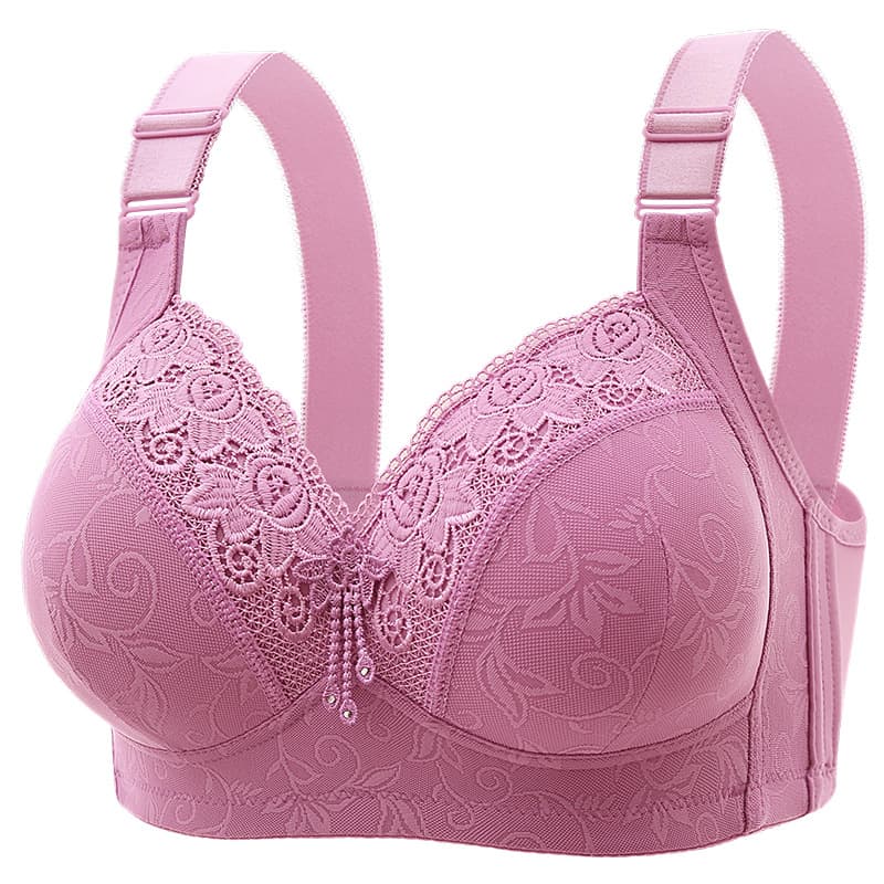 New Style Large Size Luxury Lace Trim Wireless Bra Side Coverage Minimizing Large Bust Shaping Mother Underwear