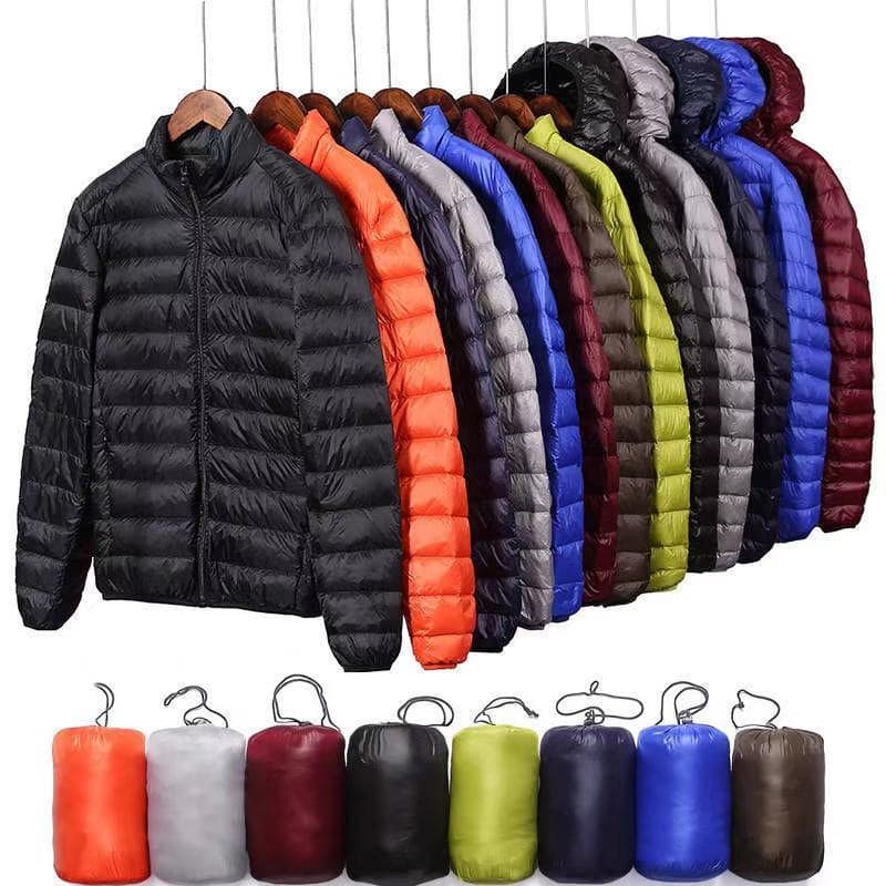 Men's cotton-padded jacket, export style, lightweight down jacket, winter slim fit, hooded, stand collar, solid color, warm vest, men's coat