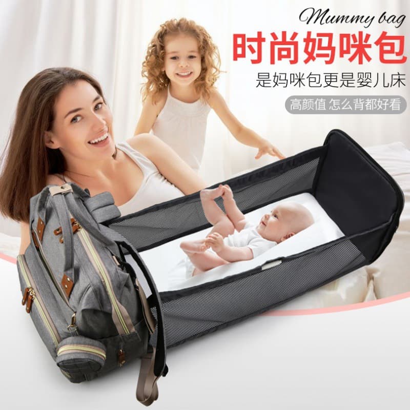 Mummy bag, mother and baby bag, baby folding bed bag, large capacity, lightweight mommy bag, portable Korean ins backpack