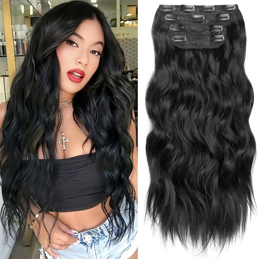 Wig Pieces European and American Women's Wig Clip Hair Four-Piece Set Large Wave Cross-Border Hair Extensions Synthetic Fiber Long Curly Hair Wig