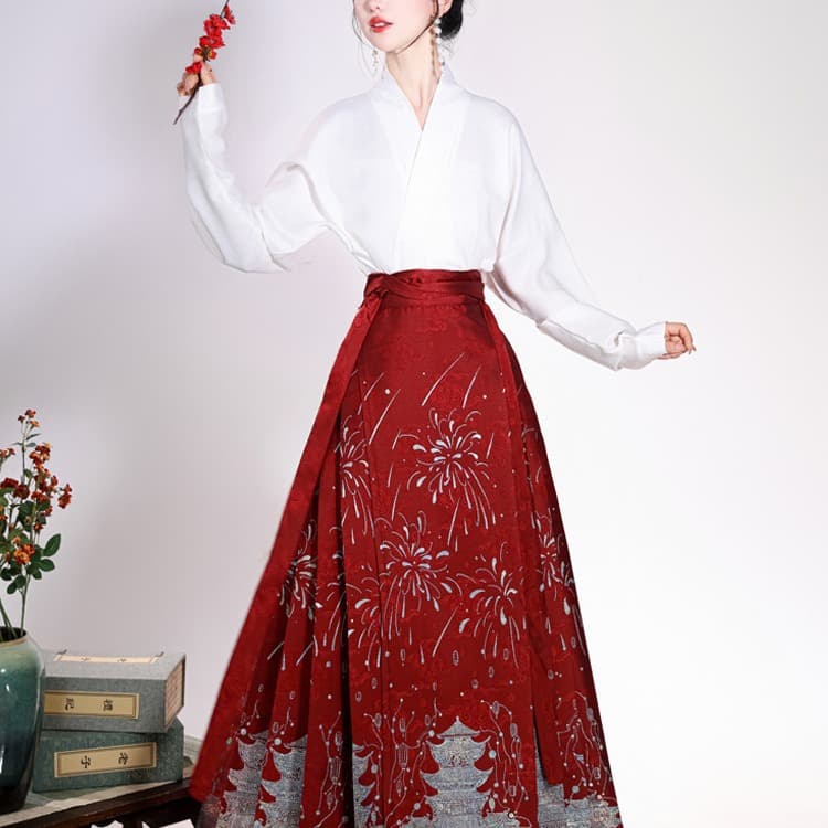 Hua Man Lou's new woven gold-trimmed horse-face skirt, Chinese style, waist-length, slimming, new Chinese style, Han element daily set