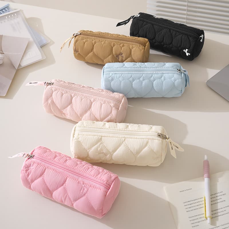 Xinji Quilted Pencil Case Large Capacity Stationery Storage Bag Cute Portable Student Pencil Box Multifunctional Stationery Pouch