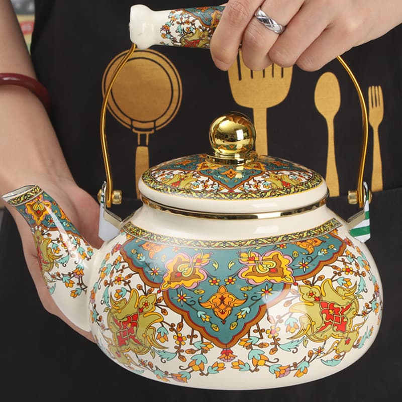 Enamel kettle for boiling water, milk tea, flower tea, and summer herbal decoction, compatible with induction cooktops and open flames