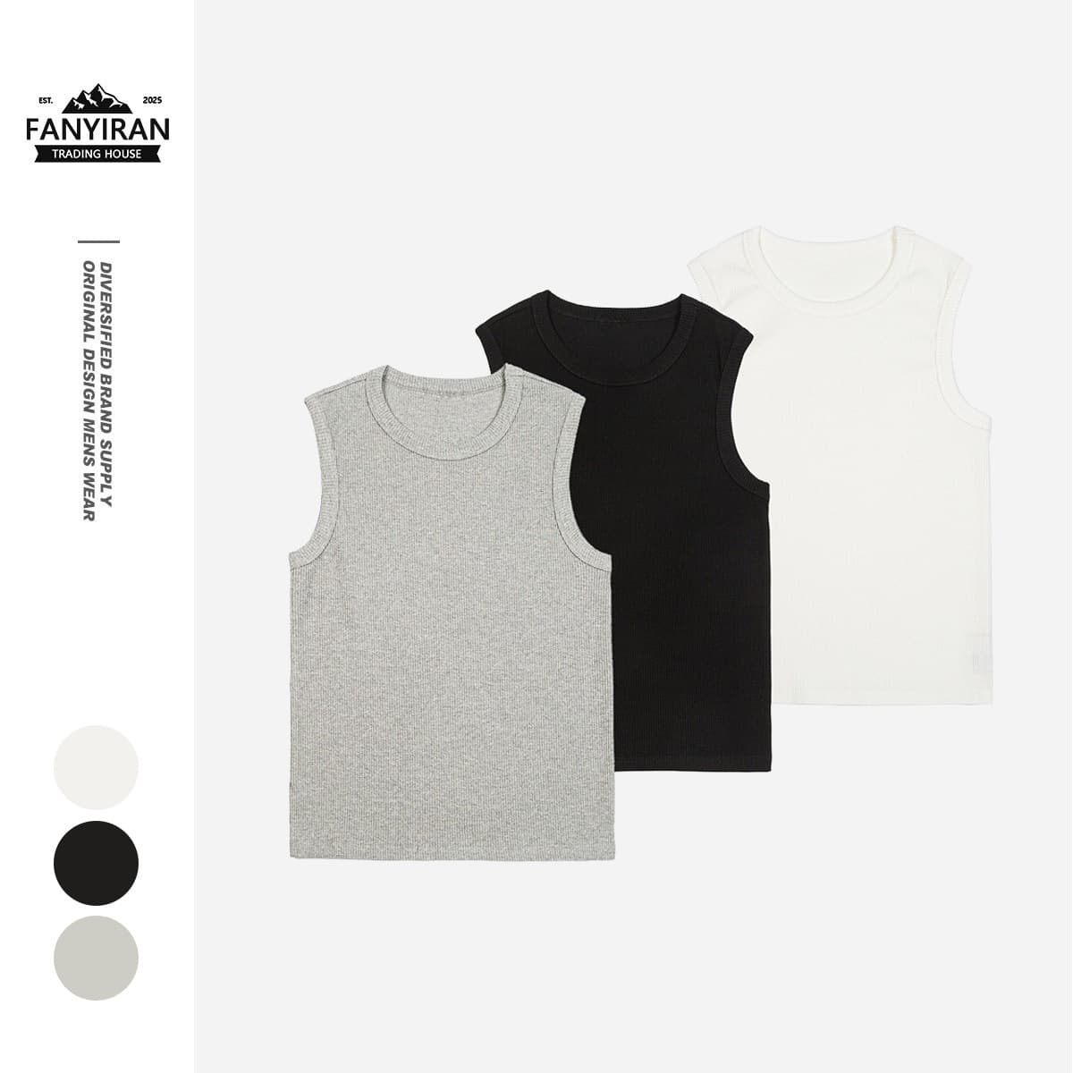 1CENTER Basic Black White Gray Undershirt Vest Men's Sleeveless T-Shirt Summer Top PJ002