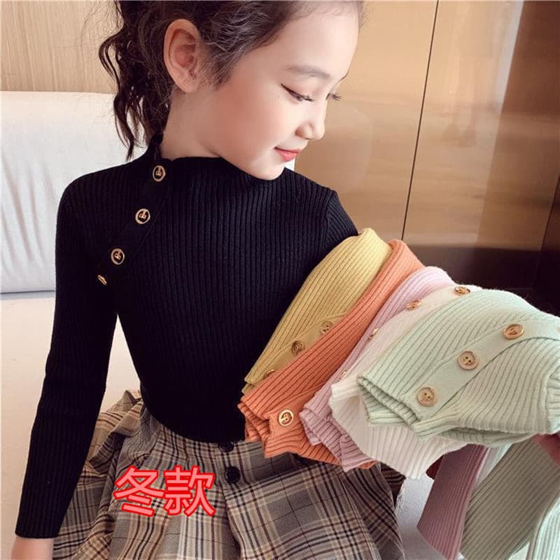 Girls' Autumn and Winter Long Sleeve Base Shirt Children's Top Middle-aged Knitted Shirt Solid Color All-match Little Girl Warm Clothes