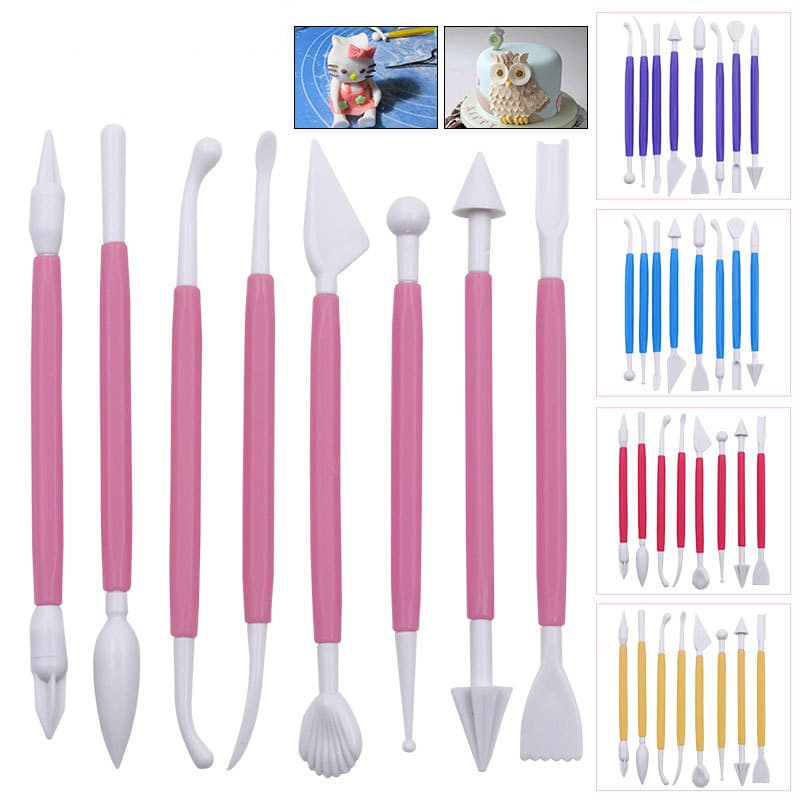 DIY Baking Tool 8pcs Fondant Carving Modeling Tool Cake Sculpting Tool Clay Carving Tool Set