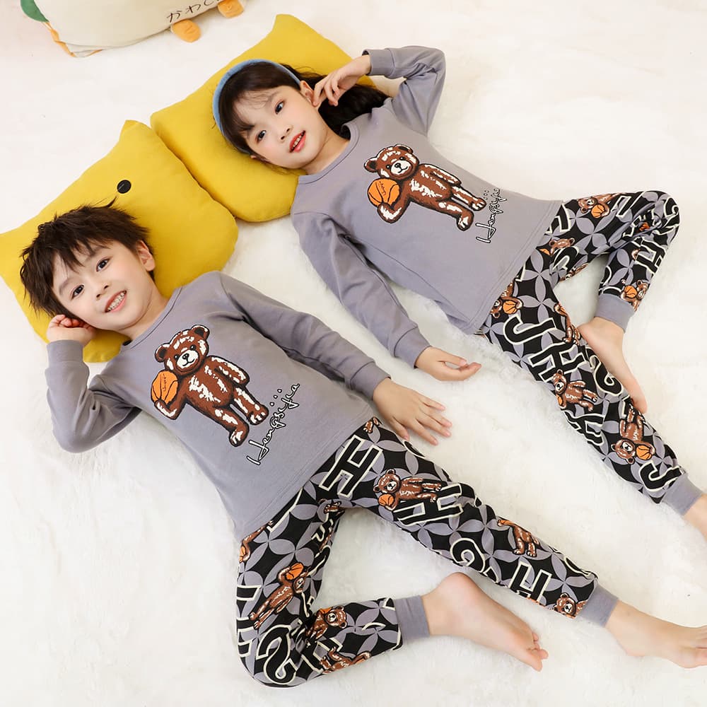 In Stock Pyjama Cotton Kids Pajama Set Autumn Winter New Multi-Color Printed Girls Warm Sleepwear Boys