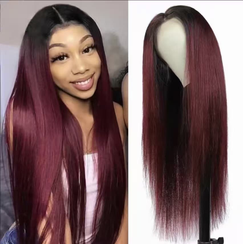 13x4 Frontal Burgundy Straight Long Wigs Brazilian Human Hair
