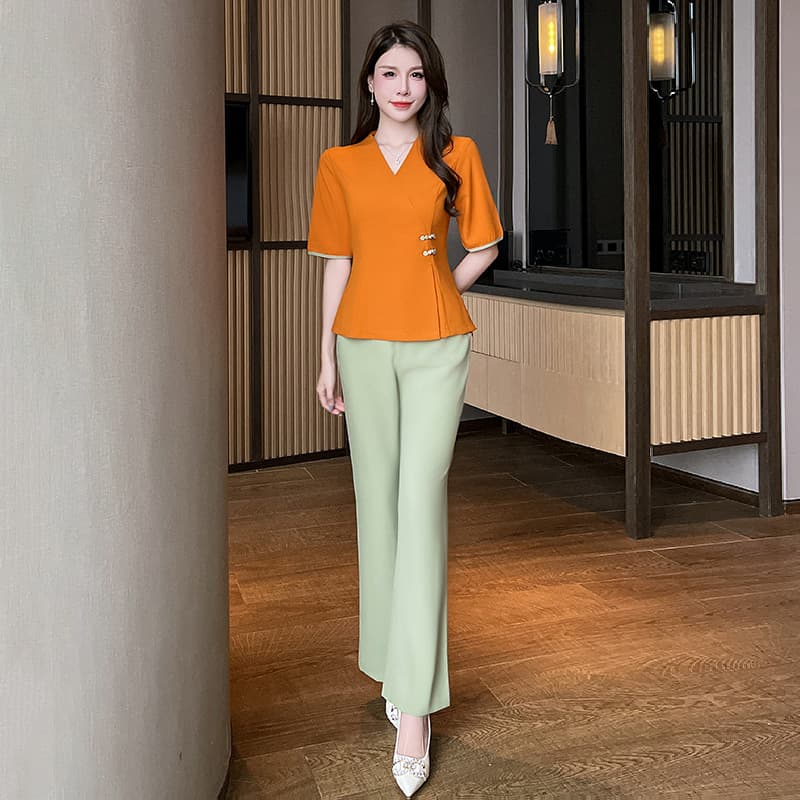 2024 New Style Foot Massage Technician Work Uniform for Women, Foot Massage Parlor/Health Center, SAP Massage Suit, Short-Sleeved, Elegant Work Clothes