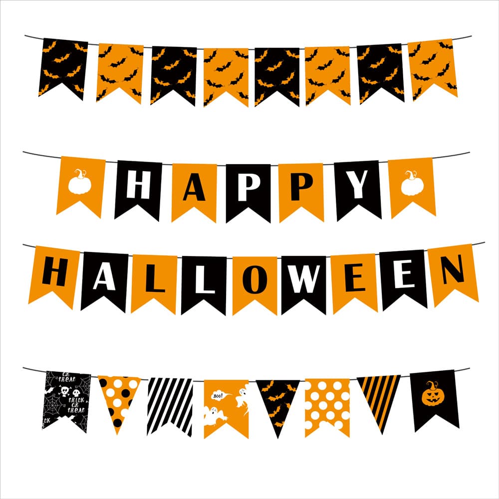Custom Cross-Border New Halloween String Flag Skeleton Pumpkin Decoration Banner Outdoor Hanging Flag Halloween Flag