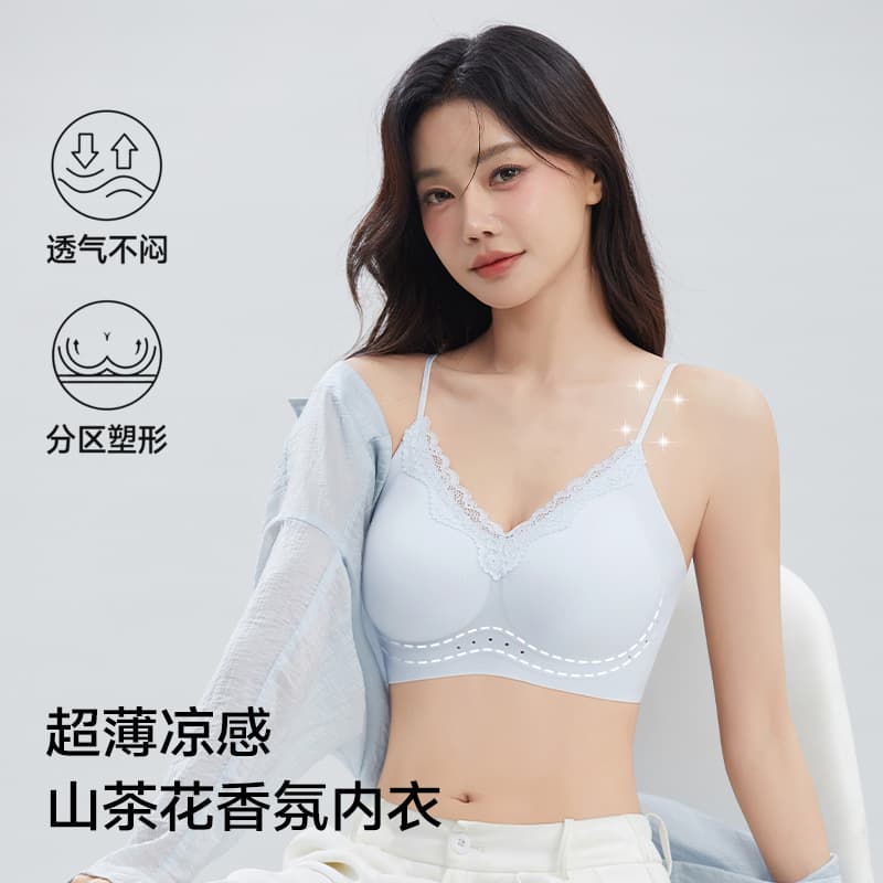 Cooling Seamless Push-Up Bra for Women, Ultra-Thin Breathable Lace Thin Straps, Anti-Sagging Side Coverage, Wire-Free Bra Cup