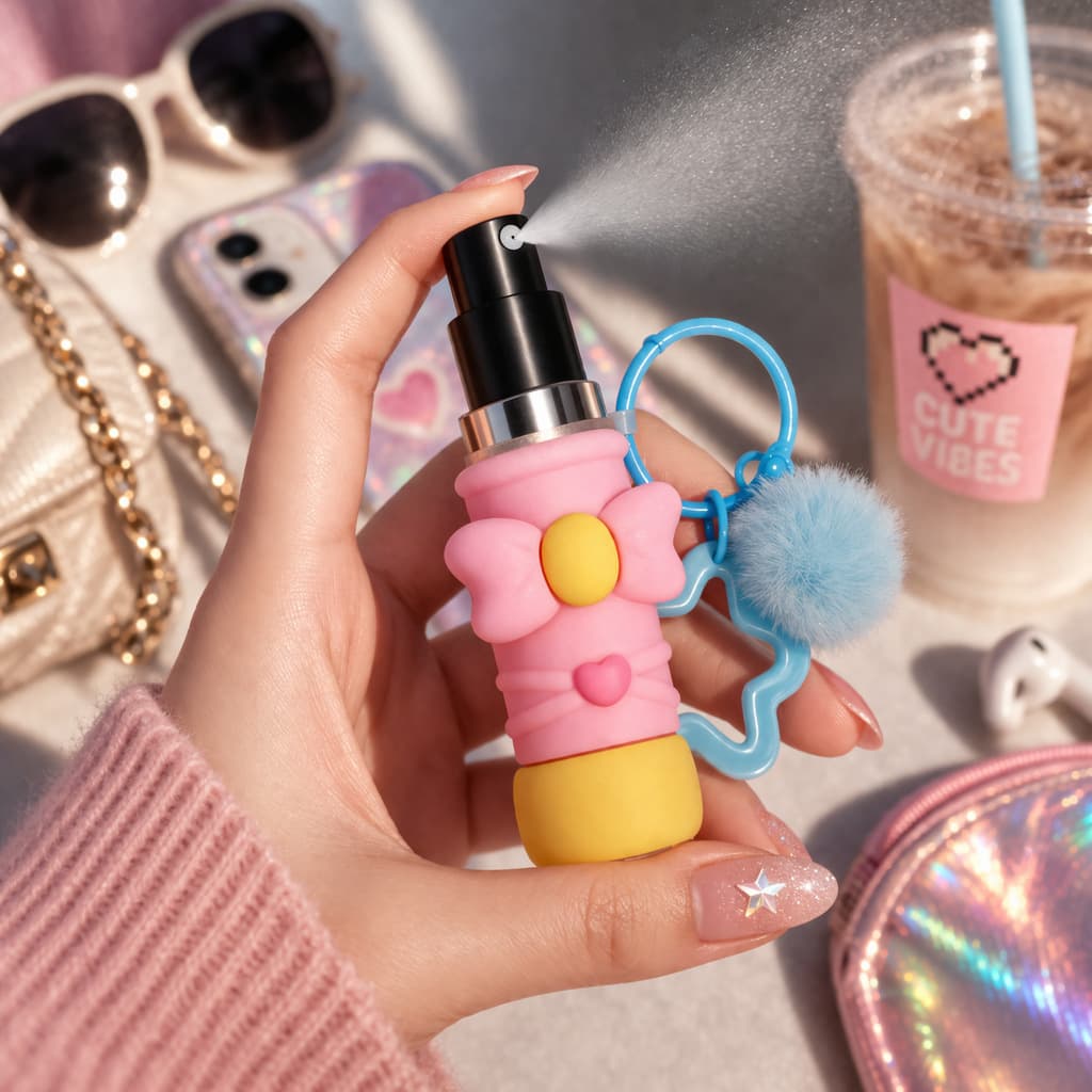 Magic Wand Silicone Spray Bottle Portable Dispensing Bottle Perfume Alcohol Disinfectant Empty Bottle Girly Heart Keychain