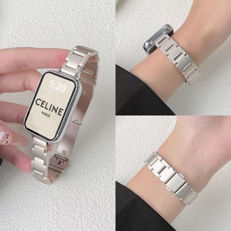 Compatible with Xiaomi Mi Band 9 Pro Strap Metal Stainless Steel Three-Bead Solid Middle Sand Redmi Band 5/4 Replacement Strap