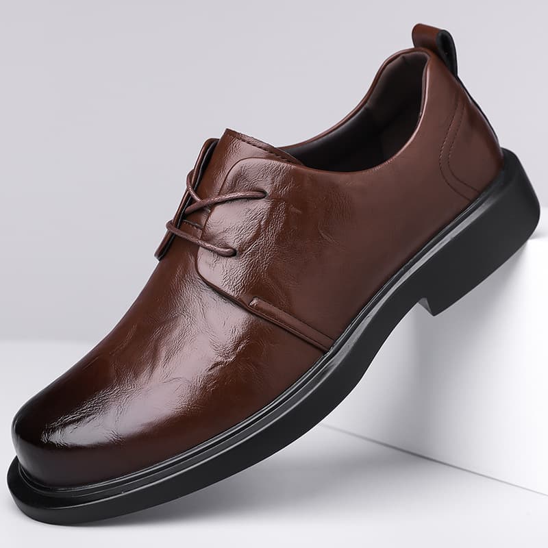 Men's Spring Summer Breathable Leather Shoes, Flat Black, Youth Casual, Soft Upper, Versatile Business Shoes, New