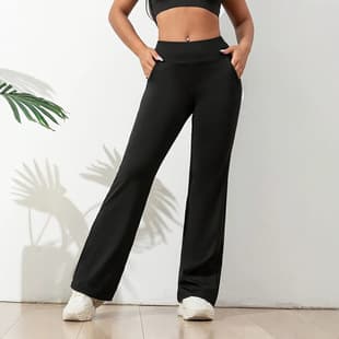 High-Waist Flared Yoga Pants for Women with Pockets, High-Stretch Slimming Flared Leggings, Barely-There Feel Fitness Wide-Leg Casual Long Pants
