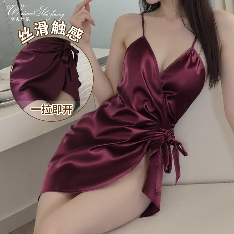 Beautiful Gauze Sexy Pure One-Piece Slip Nightdress, Deep V Sexy Home Pajamas, Pleated Slip Strap Nightgown for Women