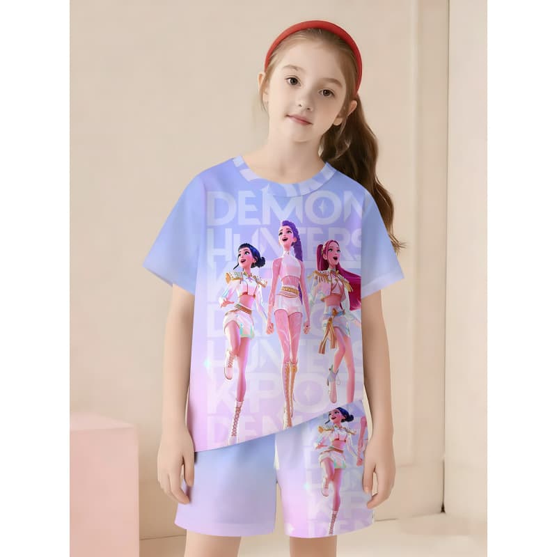 Cross-border Spring/Summer 3D Printed Anime Girl T-Shirt and Shorts Set for Outdoor Sports and Home Wear, Boys and Girls